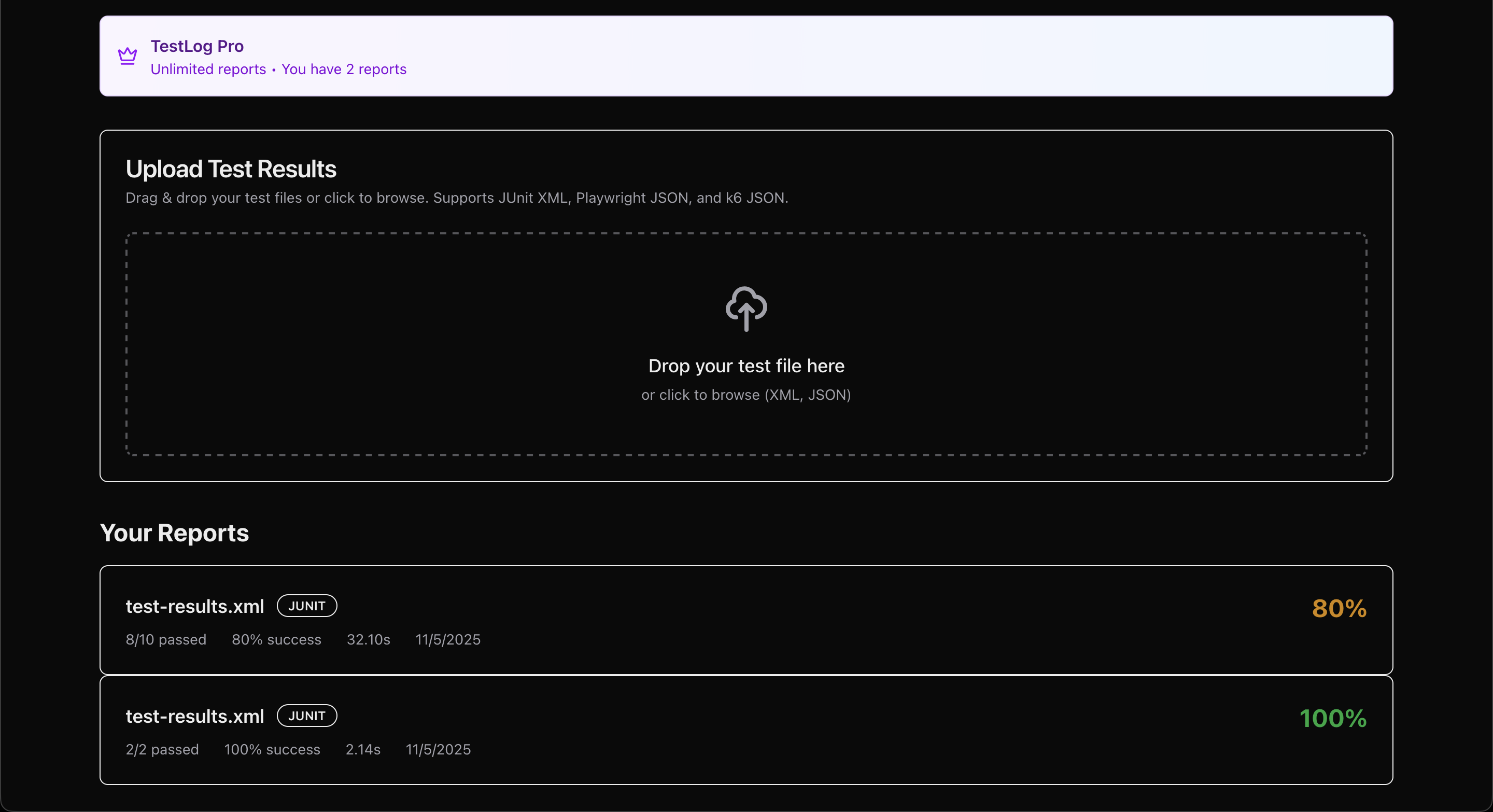TestLog Dashboard - Upload and manage test results